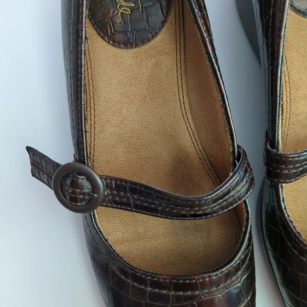 Life Stride Denise Mary Jane Size 8M Slip On Brown Black Faux Shoes